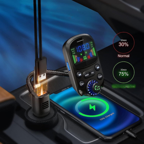 Ricevitore FM Multifunzionale per Auto — Musica & Assistente Vocale