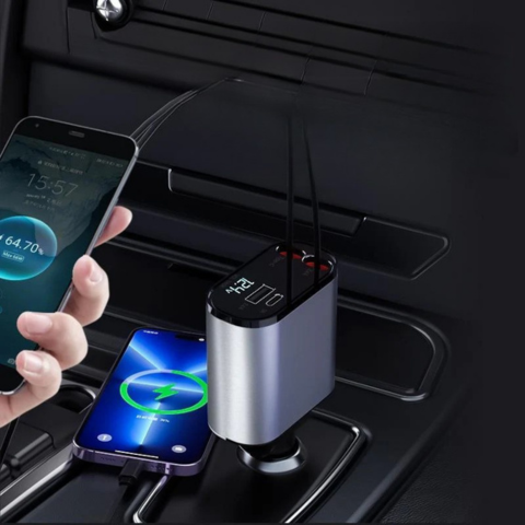 Încărcător Auto 4 în 1 — Încărcare Rapidă și Versatilă