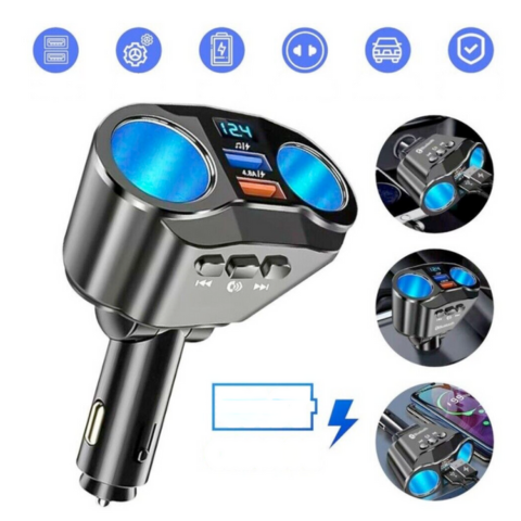 Adaptor pentru brichetă de țigară auto - Port USB dublu și afișaj digital