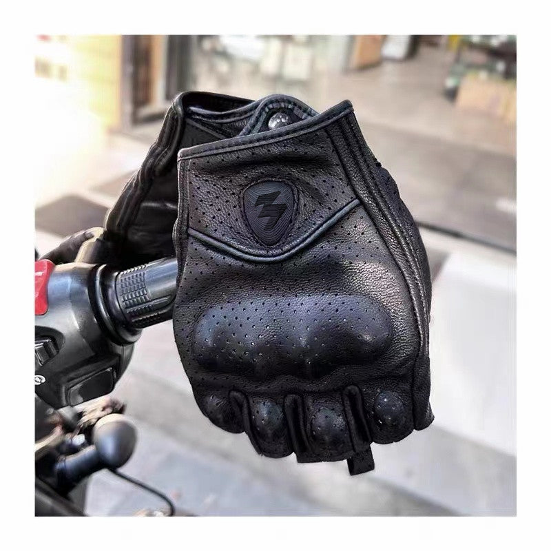 Rukavice na motocykel s polovičnými prstami z PU kože – retro biker štýl a priedušné leto