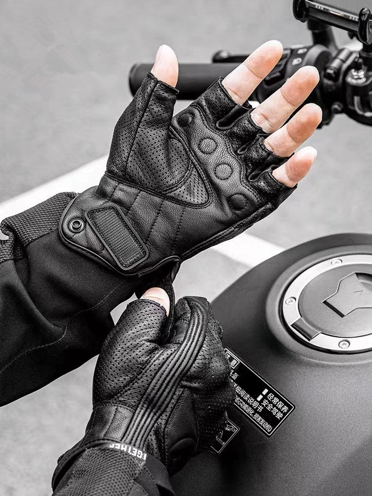 Rukavice na motocykel s polovičnými prstami z PU kože – retro biker štýl a priedušné leto