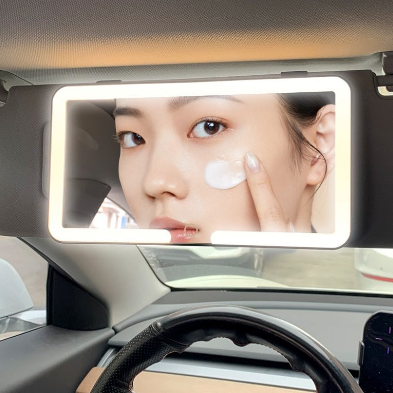 Miroir De Maquillage Led Pour Voiture — Design Compact & Lumière Réglable