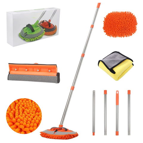 Kit de lavado de coche multifuncional — mango ajustable y paño suave 